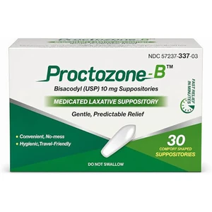 Rising Health Proctozone B Bisacodyl 10mg Stimulant Medicated Laxative Suppositories Relief of Occasional Constipation 30Ea