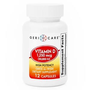 Geri Care Vitamin D 1250mcg High Potency Dietary Supplement Capsules Support Bone and Muscle Health 12Ea