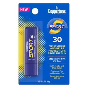 Coppertone Sport Sunscreen Lip Balm SPF 30 Moisturizing Broad Spectrum Jojoba Shea Butter 0.17Oz (4.8g)