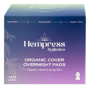 Hempress Hygienics Organic Cover Overnight Cotton and Hemp Fiber Pads Extra long Absorption Leak Free Comfort 8Ea