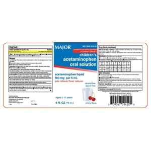 Major Childrens Acetaminophen Oral Solution 160ml Per 5ml Cherry Flavor Pain Reliever and Fever Reducer 4Oz (118ml)