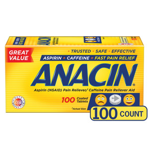 Anacin Fast Pain Relief Pain Reducer Aspirin Tablets, 100 Tablets Anacin Fast Pain Relief Pain Reducer Aspirin Tablets, 100 Tablets