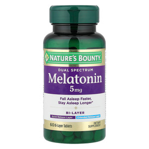 Natures Bounty Dual Spectrum Melatonin 5mg Bi Layer Tablets for Faster and Longer Sleep 60Ea