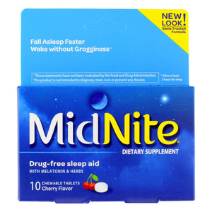 MidNite Drug Free Sleep Aid Chewable Tablets Cherry Flavor 10Ea