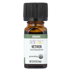Aura Cacia Vetiver Essential Oil Organic Grounding and Relaxing Aromatherapy Formula 0.25Oz (7.4ml)