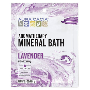 Aura Cacia Aromatherapy Mineral Bath Relaxing Lavender Calming and Stress Relief Soak 2.5Oz (70.9g)