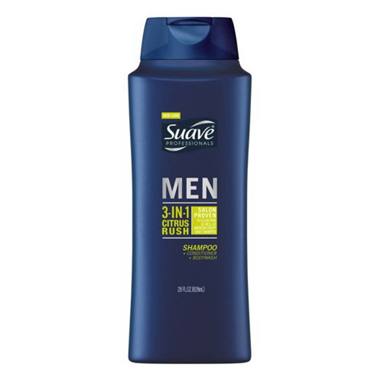 Suave Mens 3 In 1 Citrus Rush, Shampoo, Conditioner Plus Body Wash, 28 Oz