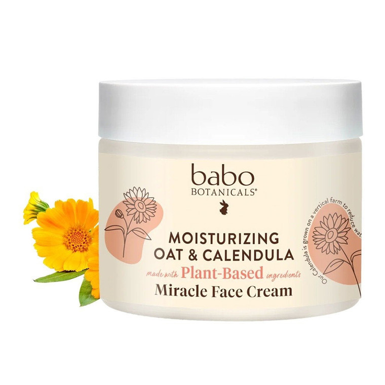 Babo Botanicals Moisturizing Oat and Calendula Plant Based Miracle Face Cream Soothes Extra Dry Sensitive Skin 2Oz