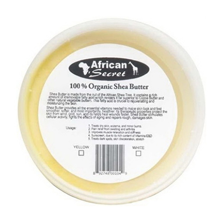African Secret 100% Organic Shea Butter Smooth White For Skin, 8 Oz