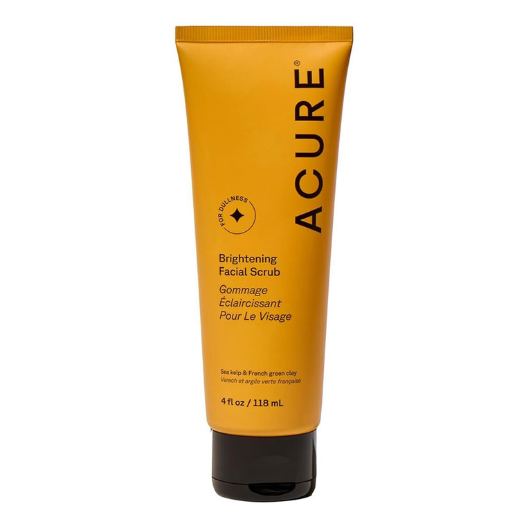 Acure Brightening Facial Scrub Cleanses and Brightens Skin with Sea Kelp and French Green Clay 4Oz (118ml)