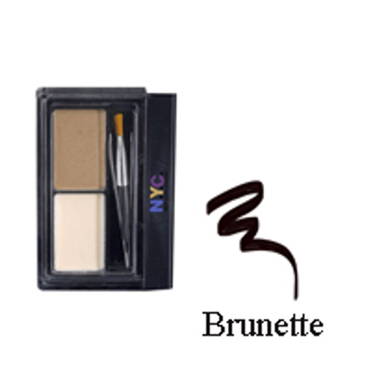 New York Color Browser Brush On Brow Powder With Grooming Wax And Tweezers, Brunette #876. 1 Ea