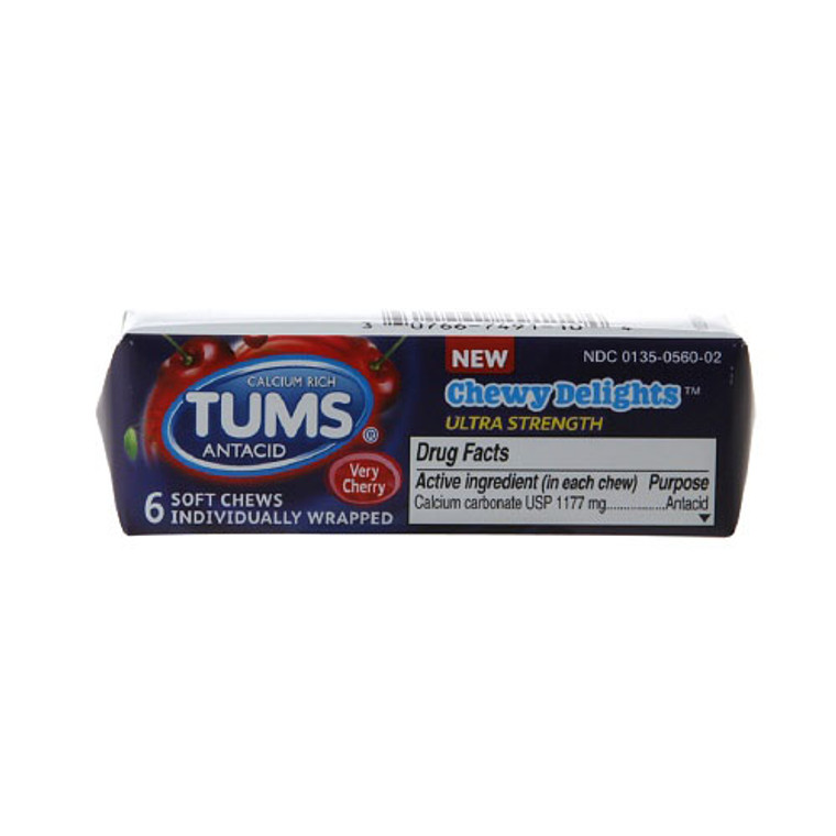 Tums Ultra Strength Soft Chews Very Cherry, Chewydelights - 6 Ea, 12 pack