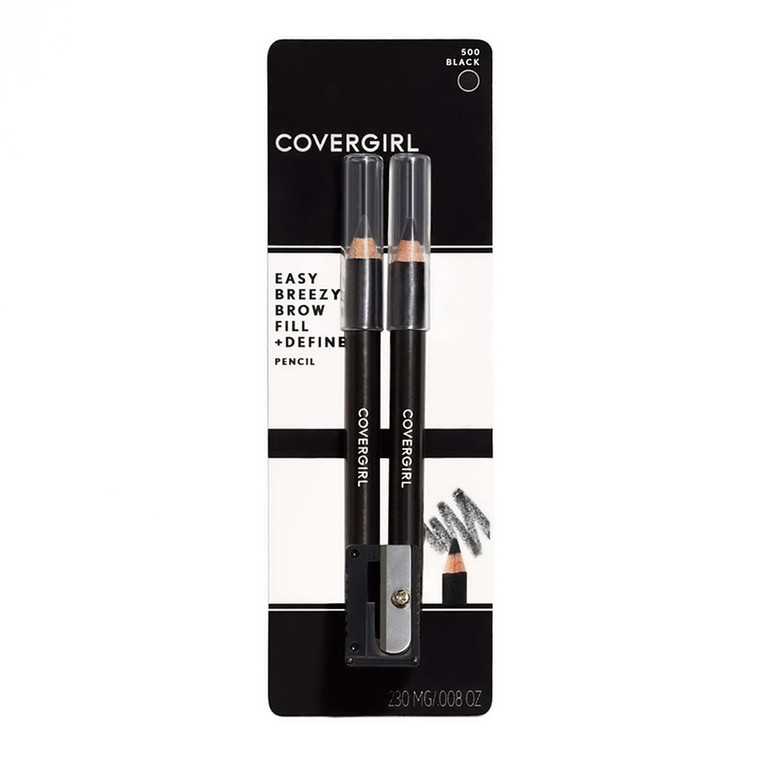 CoverGirl Easy Breezy Brow Fill and Define Brow Pencil 500 Black for Filling Defining and Shaping Eyebrows 0.008Oz (230mg)