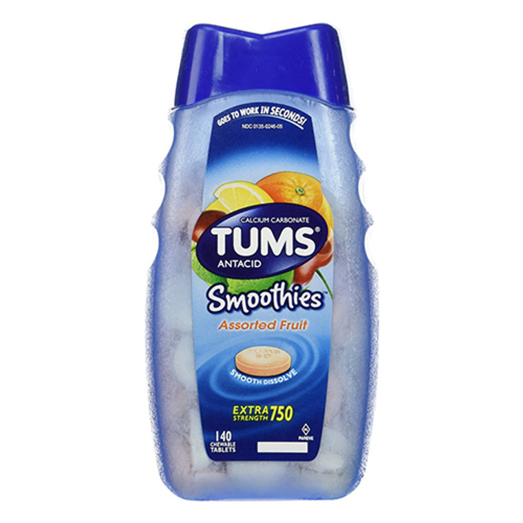 Tums Extra Strength Antacid Smoothies, Assorted Fruit, 140 ea