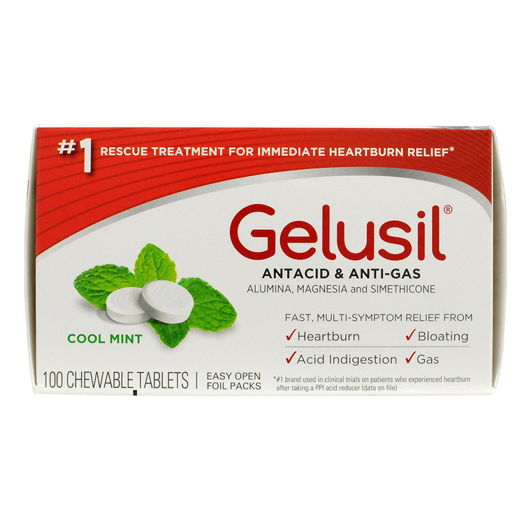 Gelusil Antacid Anti-Gas Tablets, Peppermint Flavor, 100 Each