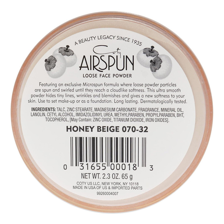 Coty Airspun Loose Face Powder Honey Beige for Smooth Matte Finish and Makeup Setting 2.3Oz (65g)