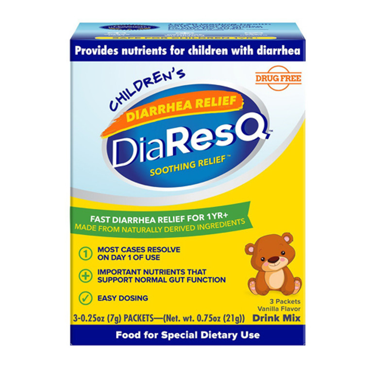 DiaresQ Childrens Diarrhea Relief Rapid Recovery Drink Mix, Vanilla, 3 Packets