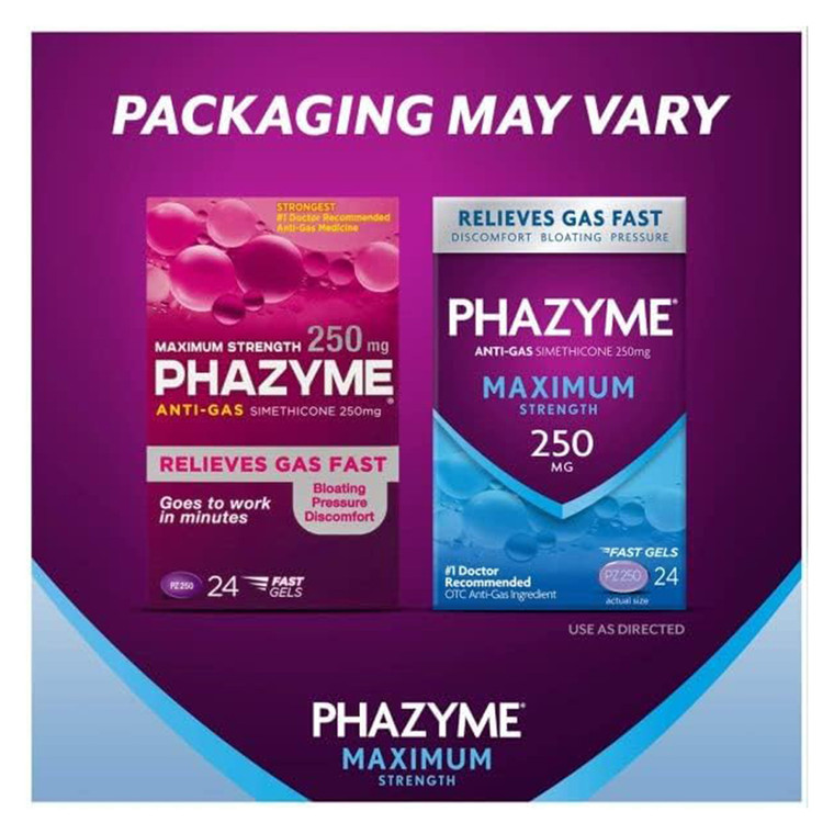 Phazyme Maximum Strength Anti Gas Simethicone 250 mg Softgels 24Ea