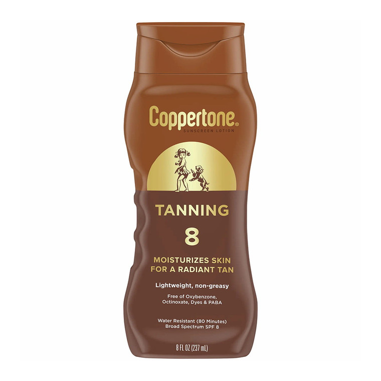 Coppertone Spf 8 Waterproof Uva/Uvb Tanning Defend and Glow Sunscreen Lotion, 8 Oz