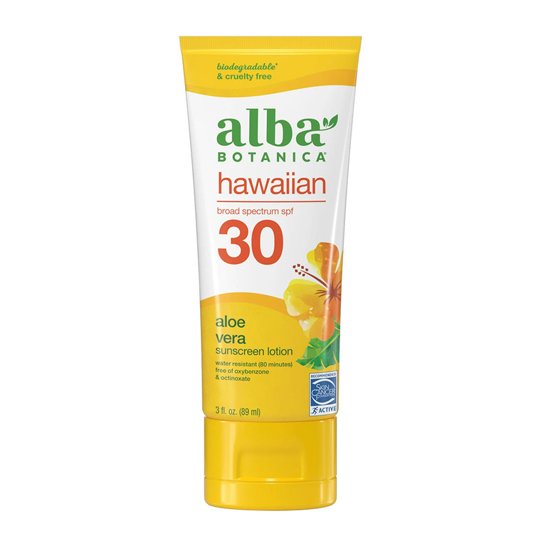 Alba Botanica Hawaiian Sunscreen Lotion, SPF 30, Aloe Vera, 3 Oz