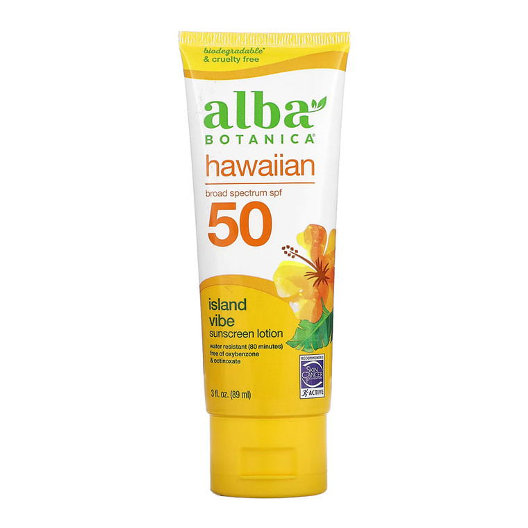 Alba Botanica Hawaiian SPF 50 Island Vibe Sunscreen Lotion Free from Parabens and Sulfates 3Oz (89ml)