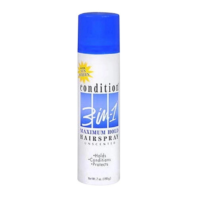 Condition 3-N-1 Aerosol Spray Max Hold Unscented With Sunscreen, 7 Oz