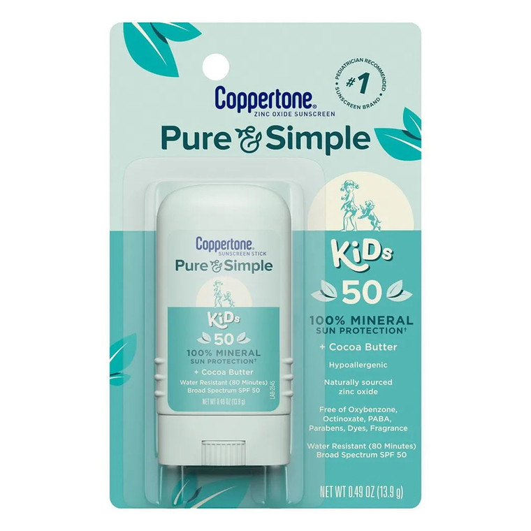Coppertone SPF 50 Kids Pure and Simple Sunscreen Stick for Sun Protection Sensitive Skin and Outdoor Play 0.49Oz (13.9g)