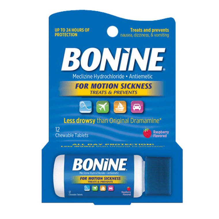 Bonine Motion Sickness Protection Chewable Tablets, Raspberry, 12 Ea