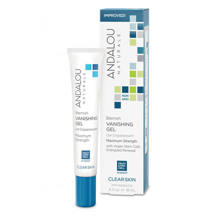Andalou Naturals Clear Skin Blemish Vanishing Gel Maximum Strength with Argan Stem Cell Energized Renewal 0.6Oz (18ml)