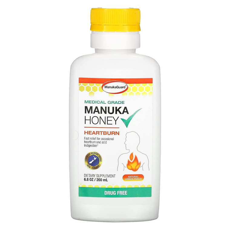 ManukaGuard Manuka Honey Natural Lemon Peach Relief Heart Burns and Acid Indigestion 6.8Oz (200ml)