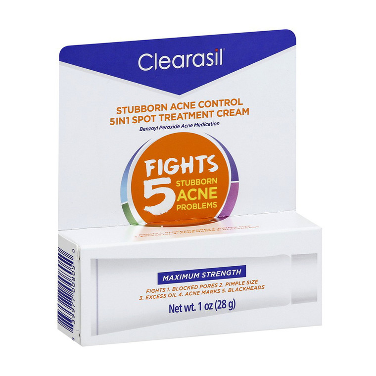 Clearasil Benzoyl Peroxide Stubborn Acne Spot Treatment Cream, 1 Oz