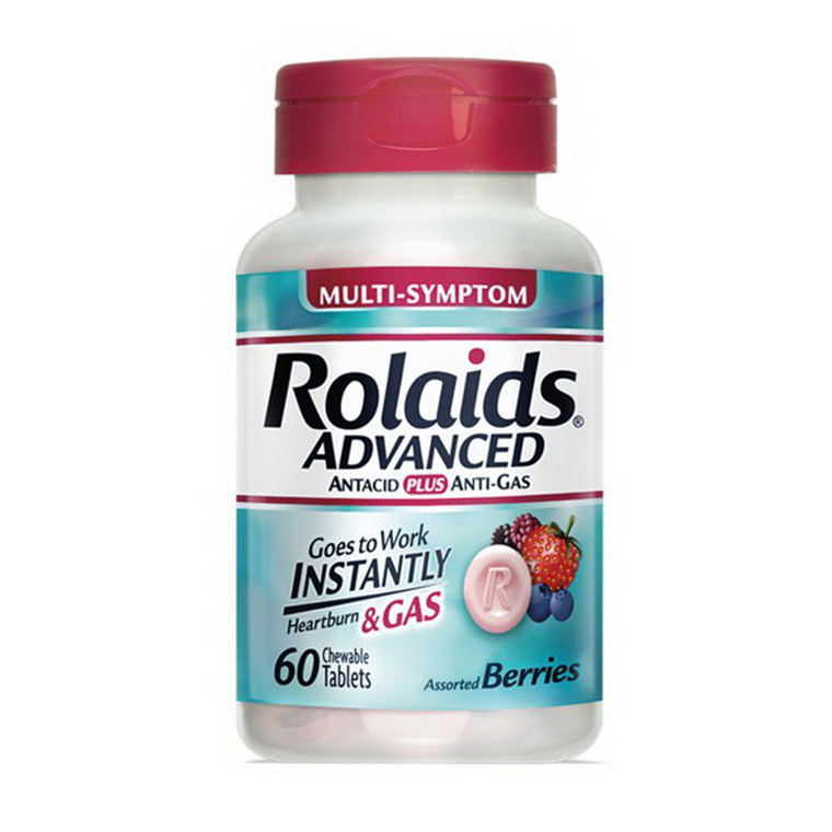 Rolaids Advanced Antacid Plus Anti-Gas Chewable Tablets, Mixed Berries - 60 Ea