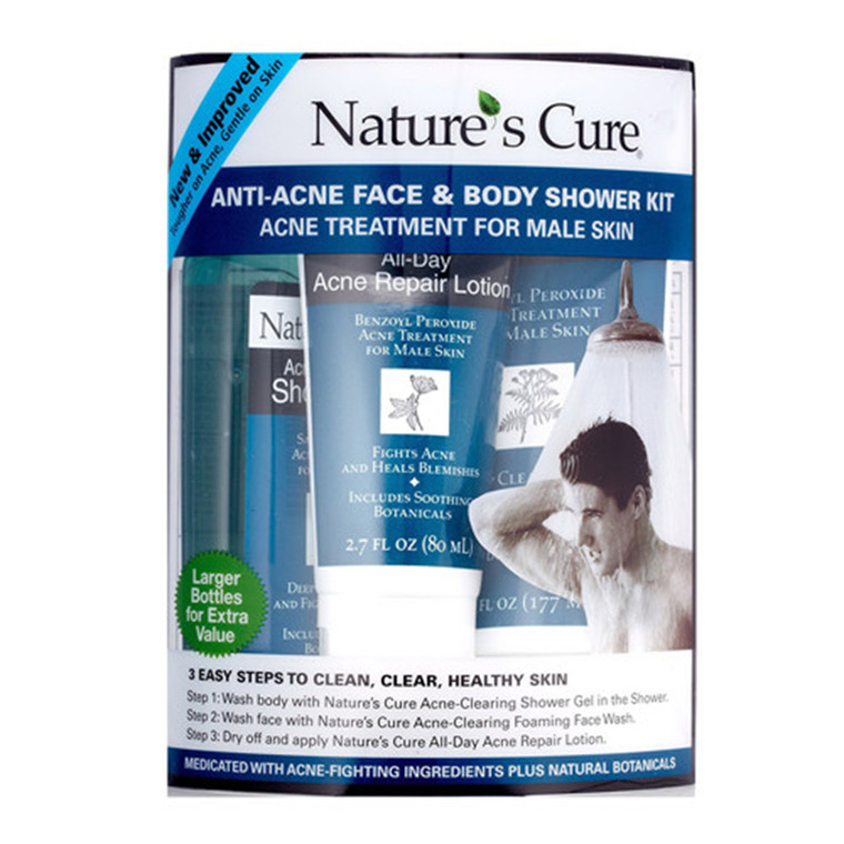 Natures Cure Anti Acne Face and Body Shower Acne Treatment for Male Skin Kit 1Ea