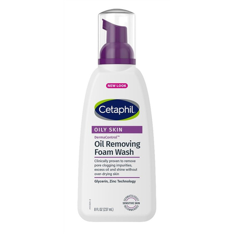 Cetaphil Derma Control Oil Removing Foam Wash Remove Pore Clogging Impurities and Excess Oil Sensitive Skin 8Oz (237ml)