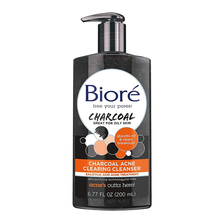 Biore Charcoal Acne Clearing Cleanser For Oily Skin, 6.77 Oz