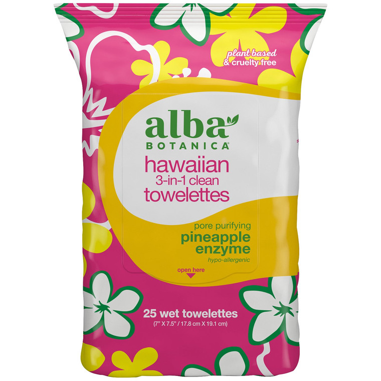 Alba Botanica Hawaiian Natural 3 In 1 Clean Towelettes, 30 Ea