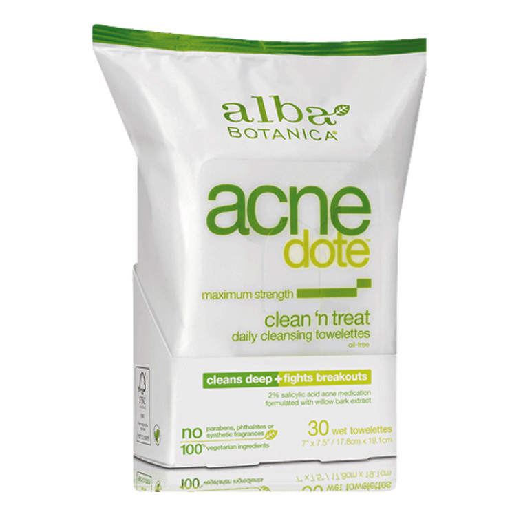 Alba Botanica Hawaiian Natural Acne Dote Clean And Treat Towelettes - 30 Ea