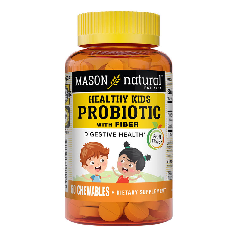 Mason Natural Healthy Kids Probiotic with Fiber Chewable Tablets Support Digestion and Immunity 60Ea