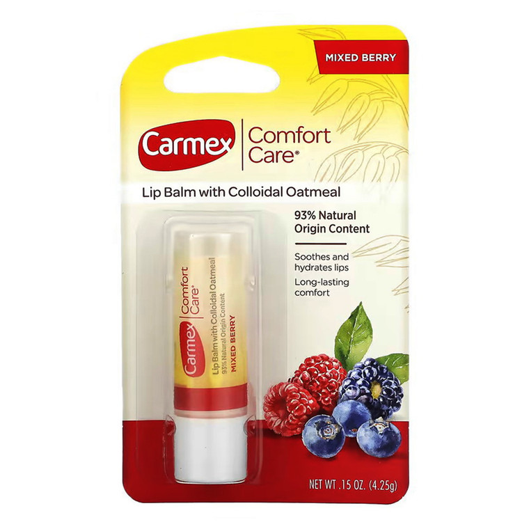Carmex Comfort Care Colloidal Oatmeal Lip Balm Mixed Berry, 0.15 Oz