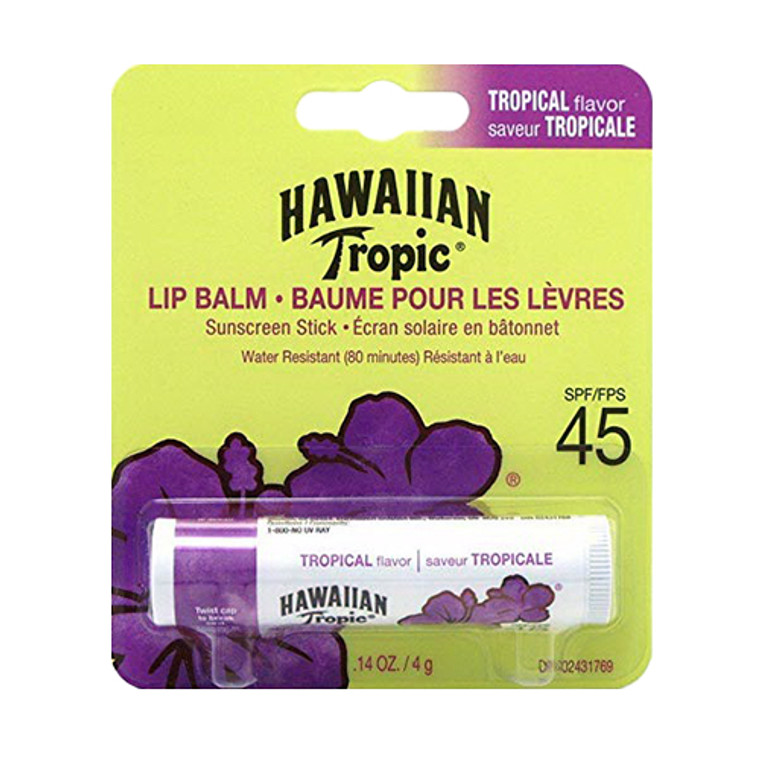 Hawaiian Tropic Tropical Sunscreen Lip Balm, SPF 45+, 0.14 Oz