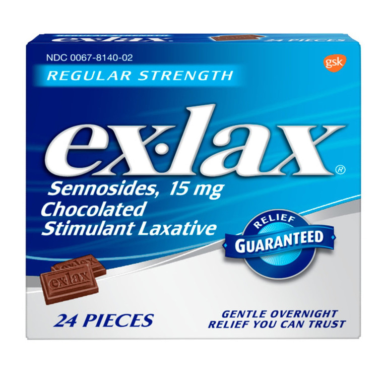 Ex Lax Regular Strength Stimulant Laxative Chocolated Pieces for Constipation Relief 24Ea
