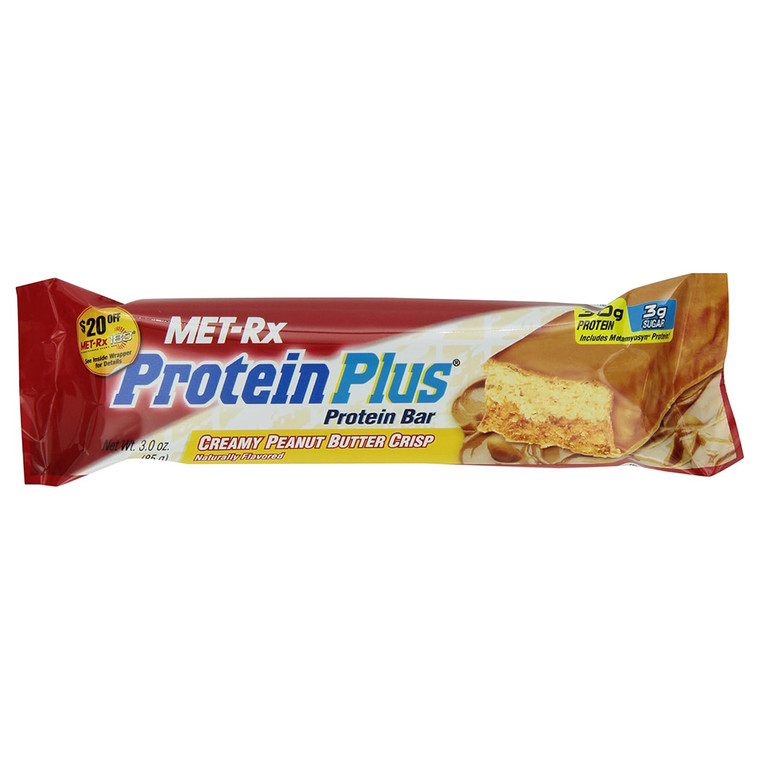 Met Rx Protein Plus Creamy Peanut Butter Crisp Bars for High Protein Nutrition 3Oz (85g) 12Ea