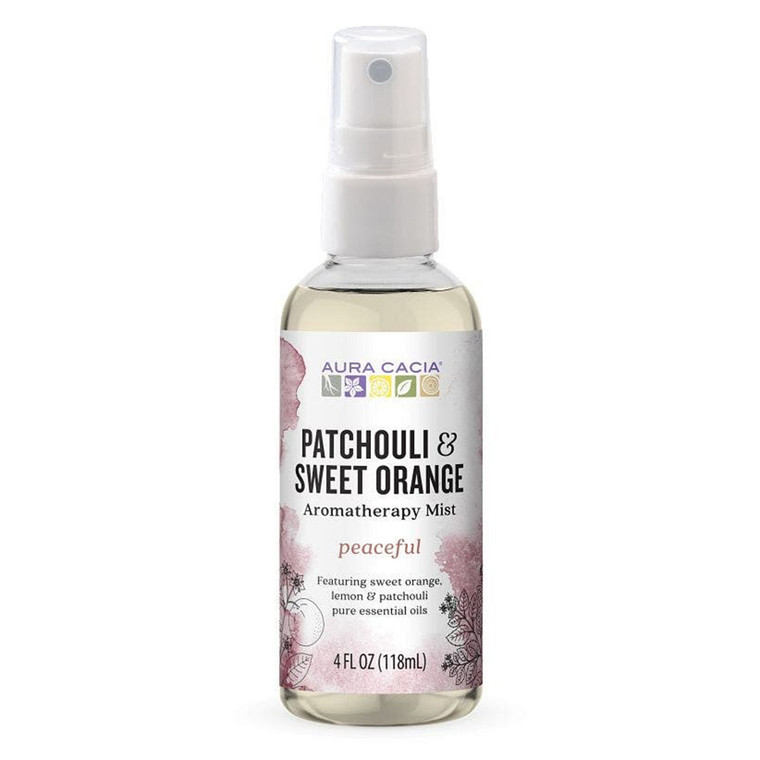 Aura Cacia Aromatherapy Mist Patchouli and Orange Room and Body Comforting Spray 4Oz (118ml)