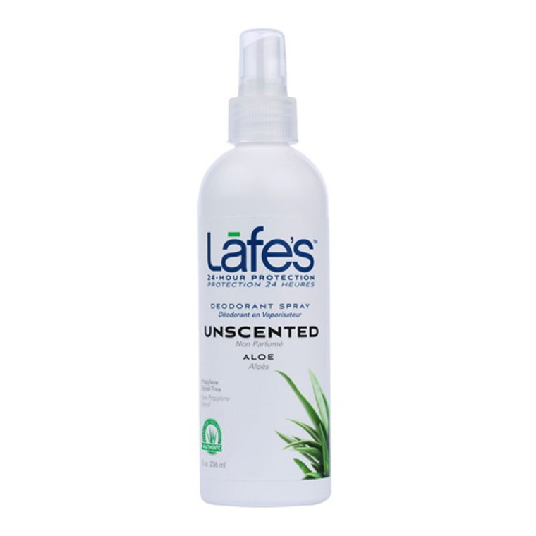 Lafes All Natural Deodorant Spray Unscented, With Aloe Vera - 8 Oz