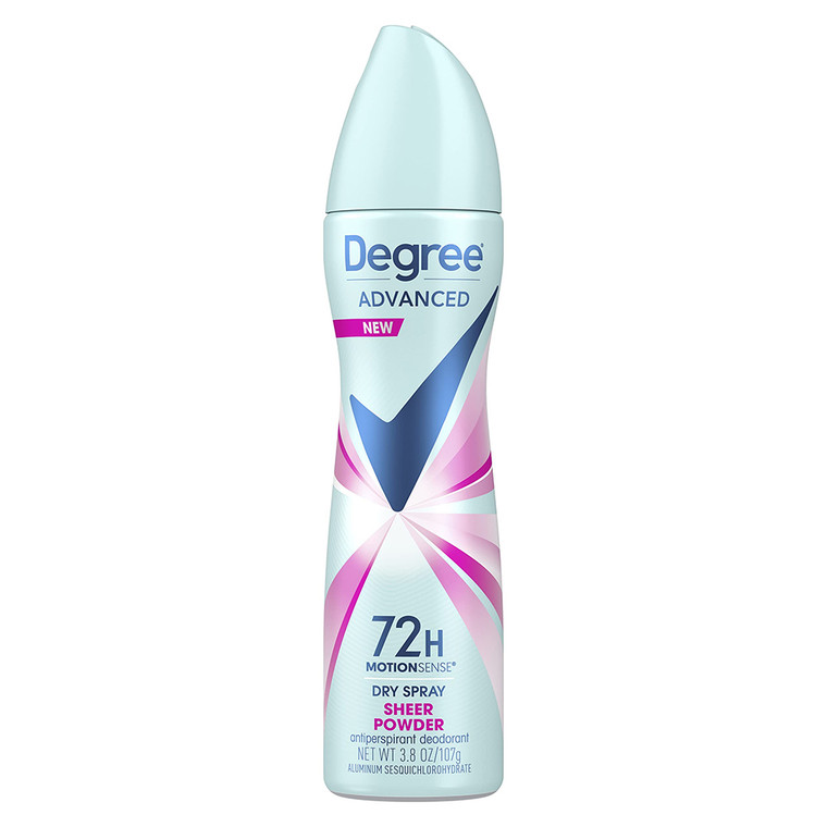 Degree MotionSense Antiperspirant and Deodorant Dry Spray Sheer Powder for Women Sweat and Odor Protection Clean Scent of Freesia Jasmine and Vanilla 3.8Oz (107g)