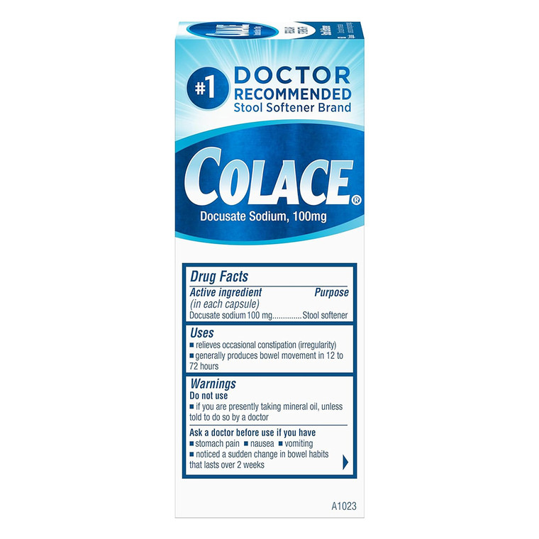 Colace Stool Softener Laxative Docusate Sodium 100 Mg Gentle Relief Formula 60Ea