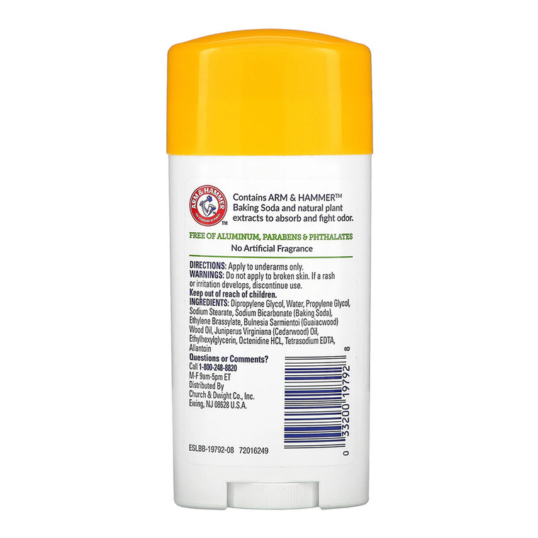 Arm and Hammer Essentials Natural Deodorant, Unscented, 2.5 Oz