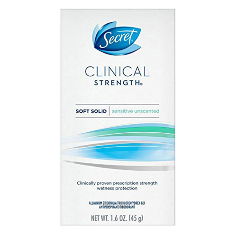 Secret Clinical Strength Deodorant and Antiperspirant For Women, Soft Solid, Sensitive Unscented, 1.6 Oz