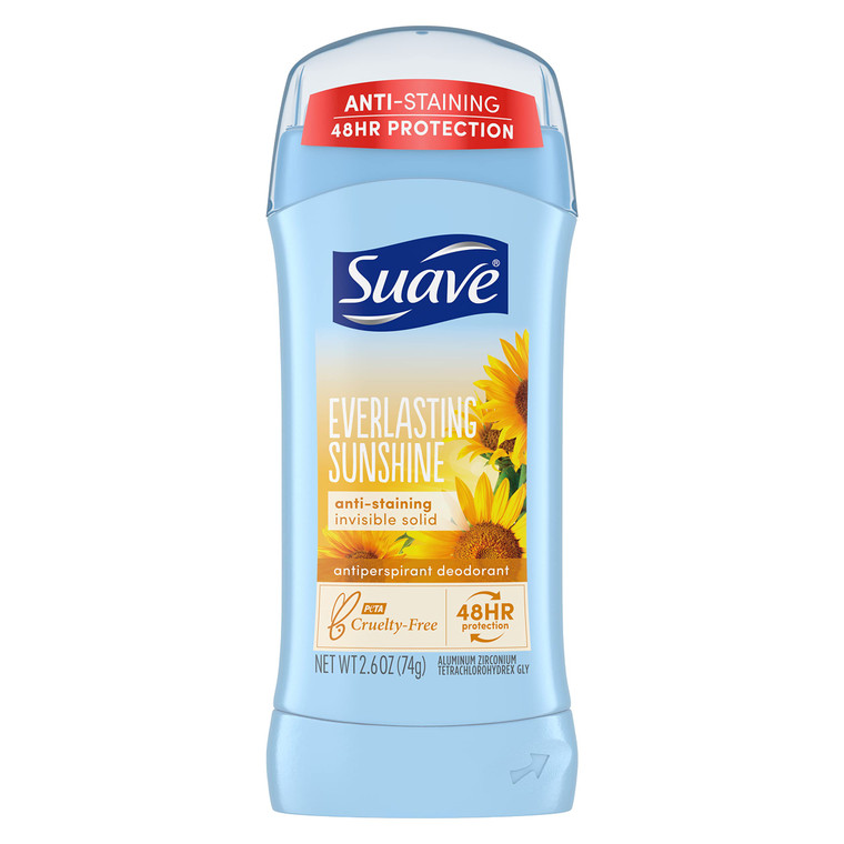 Suave 24Hr Protection Invisible Solid Deodorant, Everlasting Sunshine, 2.6 Oz