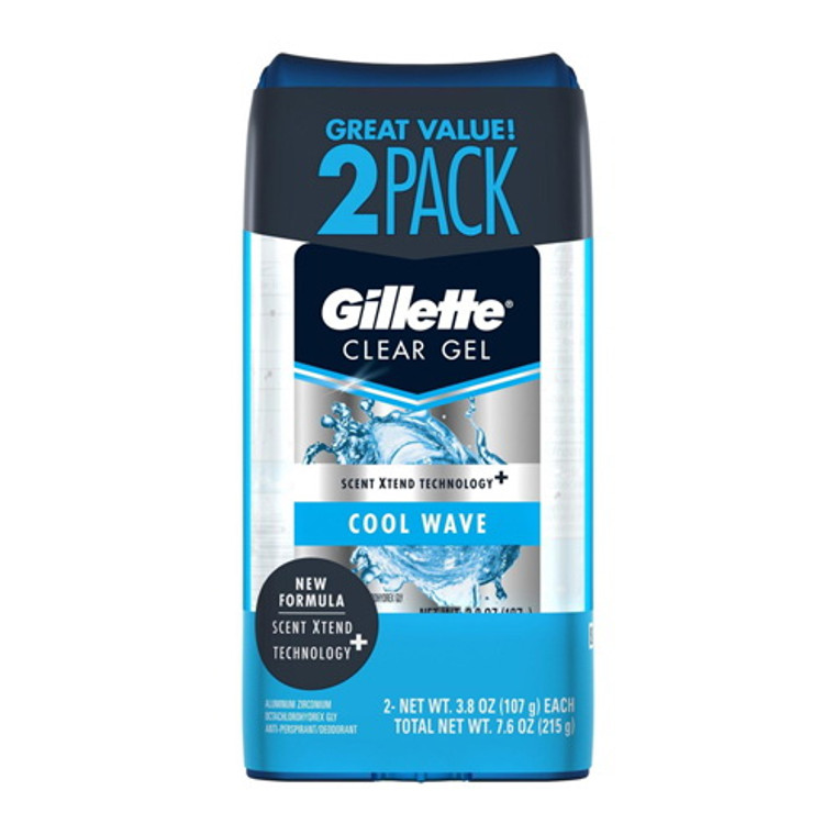Gillette Clear Gel Antiperspirant or Deodorant Twin Pack, Cool Wave, 3.8 Oz